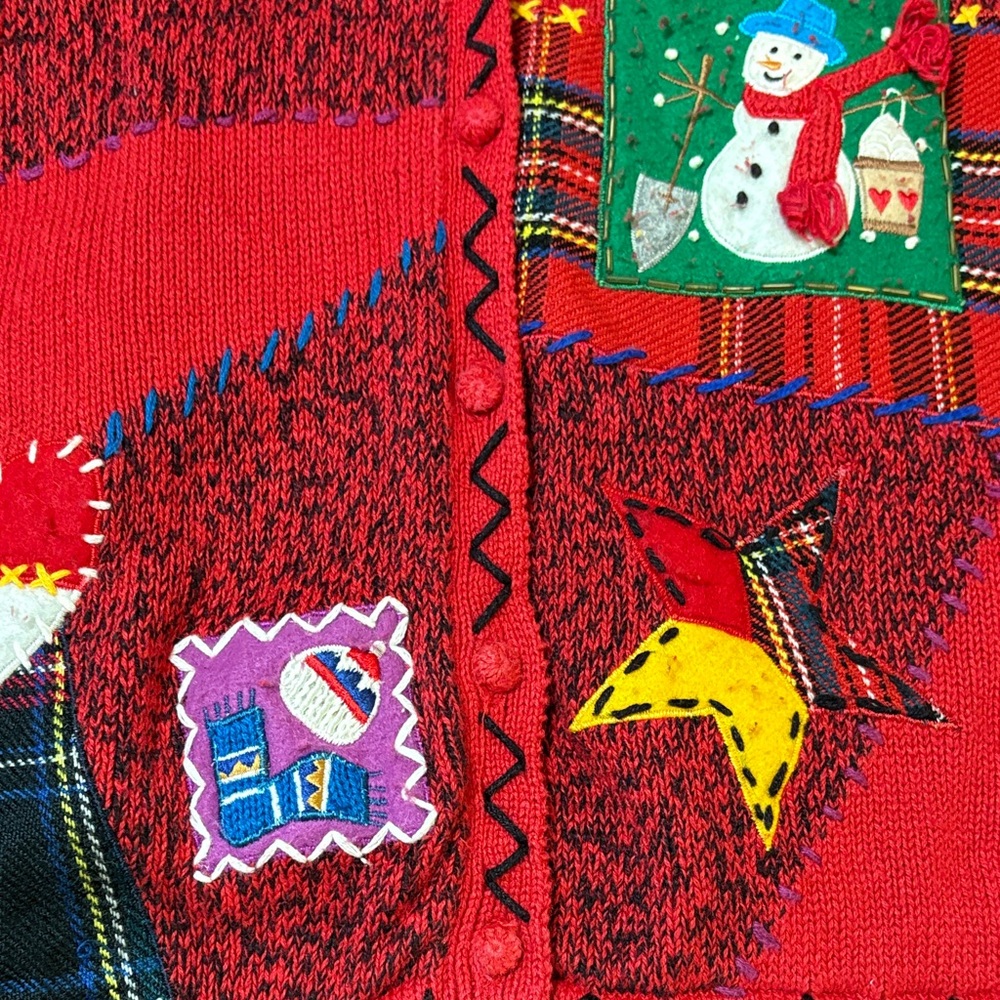Designers Originals Studio Joy Festive Red Patchwork Christmas Cardigan Size 1X - Picture 6 of 15